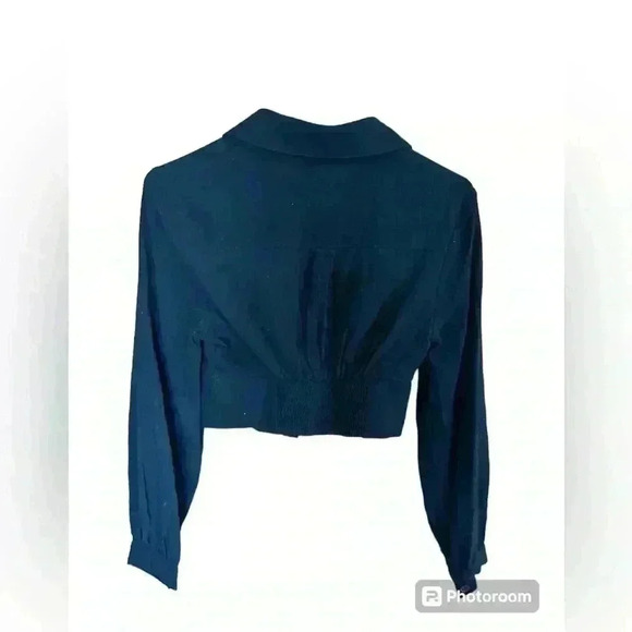 Cider Western Outfits Linen-Blend Crop blouse - Picture 2 of 6